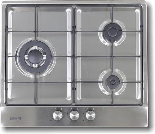 Placa gas Inox Rommer PGM-3 FG INOX, 3 fuegos, 5900W, INOX