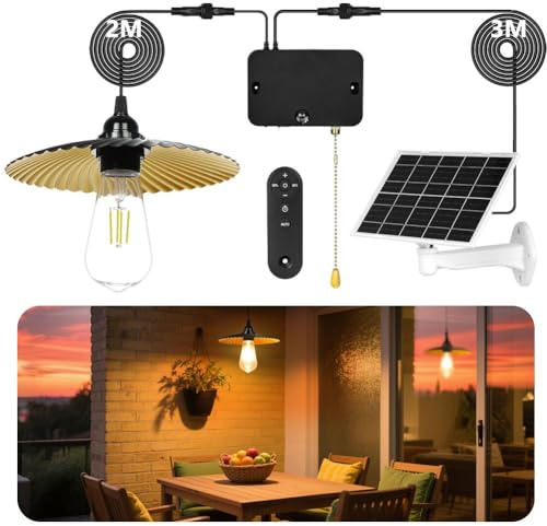 HOTUT Lampada solare da esterno ed Interno, Lampadario Solare con Telecomando e Timer, IP54 Impermeabile Lampada Solare con Sensore per Giardino, Agriturismo, Garage, Balcone, Dimmerabile