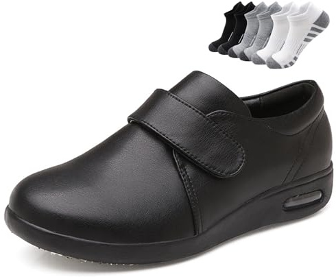 LFFTBK Zapatos para Diabéticos,Zapatos Blandos Extra Anchos Y Gordos para Personas Mayores(Noir,41 EU)