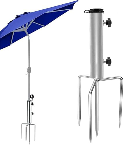 Soporte de Sombrilla Playa Soporte Sombrilla Playa Metálica Sombrilla Playa Ajustable Soporte para Sombrilla Con 4 Pinchos desmontables para paraguas de Pesca/Parque Exterior/Playa Exterior
