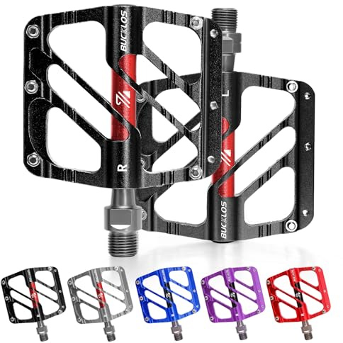 AEYINO MTB Flat Pedals Mountain Bike Pedals, 3 Bearings CNC Adult Road Bike Pedals, Wide Bicycle Platform Aluminum Alloy Non-Slip Pedal for Gravel Bike/MTB/BMX 9/16(Black/Purple/Red/Titanium/Blue)