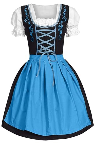 Women Dirndl Dress Oktoberfest Costume German Dirndl Dress 3 Pieces Plaid dirndldress with Apron Fancy Midi Skirt Oktoberfest Outfit Bavarian Costumes for Bavarian Beer Carnival Party