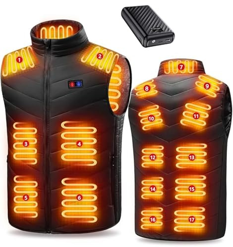 Sentasi - Chaleco calefactor para hombre y mujer, con batería Powerbank, 27000mAh, 7,4 V, chaleco eléctrico con 3 niveles de calor, 17 zonas, calefacción, plumón calefactor