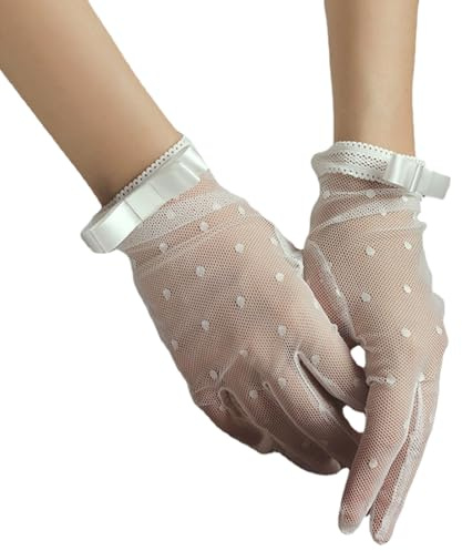 YROHGKPN Charm Dot Design Guantes de Novia con Encaje Transparente Puños de Lazo Guantes Elegantes para Ocasiones Especiales Guantes de Encaje, beige, Talla única