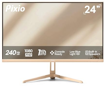 Pixio PX249 Wave Beige 24 inch 240Hz Refresh Rate FHD 1080p Resolution Fast IPS Panel 1ms GTG Response Time Built-in Speakers Gaming Monitor with Adaptive Sync