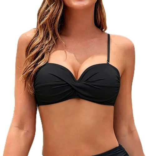 Genérico Top Bikini Mujer Sujetador Bikini Mujer Tirantes Sueltos Bandeau Tirantes Finosajustables Parte de Arriba con Diseño Retorcido para Playa y Piscina