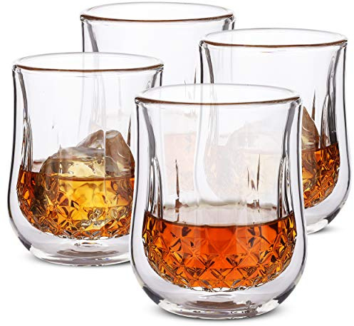 BTaT- Double Walled Drinking Glass, 4 Pack, 8 oz, Stylish Insulated Rocks Glass for Hot and Cold Beverages, Whiskey, Bourbon, Vodka and Scotch