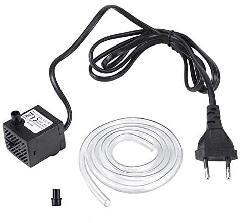 Pompe submersible, mini pompe à eau ultra silencieuse, mini pompe à eau, avec 2 buses, 2 ventouses de succion et un tuyau de 50cm pour aquariums, fountains,réservoirs de poisson,sûr,économie,3W (UE)
