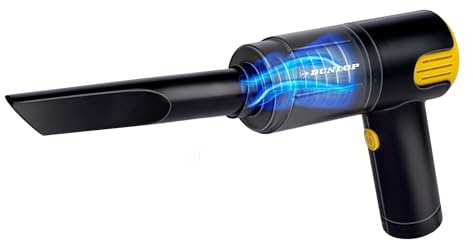 Dunlop Aspirateur de voiture - Raccord briquet 12 V - Humide et sec - Buse pour joints et brosse - Câble de 3 m - Accessoires auto - Noir/jaune