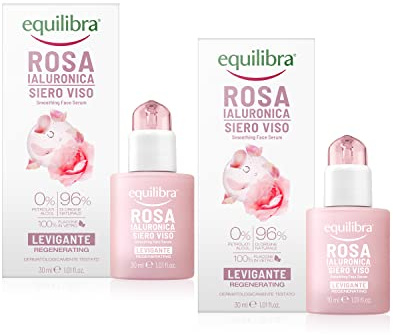 equilibra Viso, Rosa Ialuronica Siero Viso Levigante e Vellutante, a Base di Estratto di Rosa Damascena, Acido Ialuronico, Vitamina C e Ceramidi Vegetali, 2 Pezzi da 30 ml