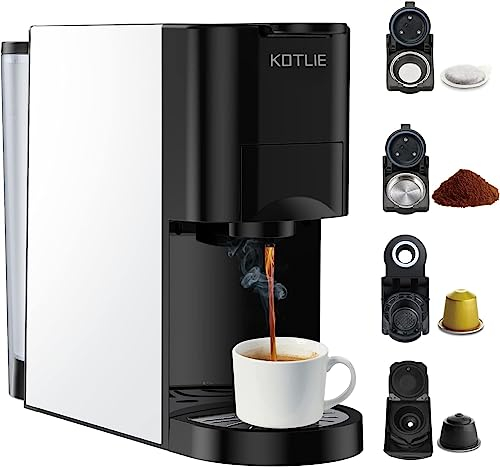 KOTLIE AC-513K Macchina da Caffè 4 in 1 per Nespresso Original/Dolce Gusto/Caffè Macinato/ESE Pads(44mm), 19 Bar, 800 ML