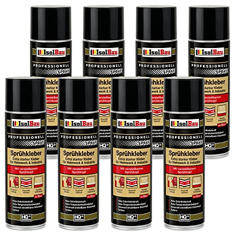 Isolbau Sprühkleber 8 x 500 ml - Extra starker Kleber für Heimwerk & Industrie - Klebe-Spray für Schaumstoff, Holz, Stoff, Leder, Filz uvm