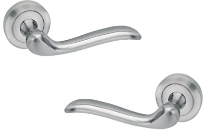 AZERODESIGN - Juego de Manilla con Roseta Redonda ANA - 5 cm - Largo Manija de 12 cm - Acabado Resistente al Desgaste y la Oxidación - Color Níquel Satinado - Fácil Instalación - Material de Aluminio