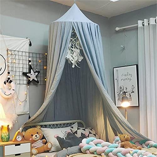 Surwin Mosquito Net Bed Canopy Girls Boys Round Canopy Mosquito Net Single Bed Bedroom Game for Travel Indoor Outdoor Decoration - Light Blue