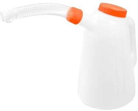 NEO TOOLS Füllkanne mit flexiblem Ausgussstutzen und Deckel | 1-5 l | Messbecher/Einfüll-Kanne für Öl etc., Weiß| Ölkanne Skala Ölwechsel, bruchsicher, Auto, Werkstatt, PE (5l)