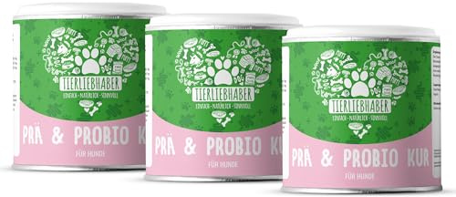 TIERLIEBHABER – Prä & Probio Darmkur für Hunde – Probiotika für Hunde für die Magen – Darmkur Hund Darmflora aufbauen – Für eine gesunde Darmflora Probiotika Hund als Pulver (75g x 3)