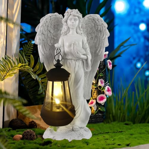mildahjoy Solar Angel Garden Statue Sculpture, Angel Figurine Solar Lantern Outdoor Decor Lawn Yard Patio Garden Art Ornament Housewarming Christmas Gifts