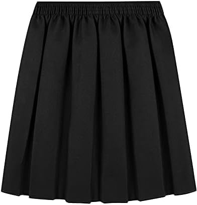 L S U Girls School Skirt Box Pleated Elasticated Waist Uniform Skirt (UK, Age, 13 Years, 14 Years, Regular, Black)