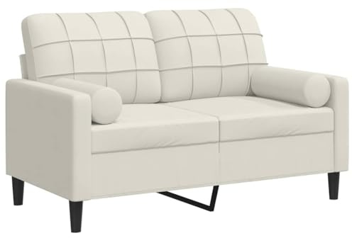 vidaXL Divano a 2 Posti con Cuscini Crema 120 cm in Velluto, divano, sofà, divano imbottito, divanetto, poltrona, divano lounge, divano da soggiorno