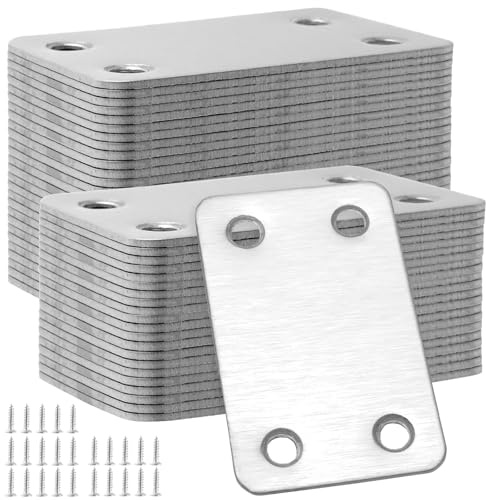 HONYUET 50 piastre di giunzione piatte con viti, 60 x 38 mm, in acciaio inox, piatte e dritte, staffe di riparazione per il fissaggio del legno