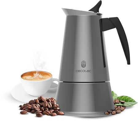 Cecotec Cafetière Italienne Piccolina 400. Cafetière En Acier Inoxydable, Design Élégant, Pour Toutes Surfaces, Capacité 200 Ml Idéale Pour 4 Tasses, Poignée Ergonomique