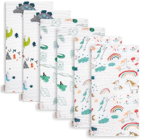 Maliton 6 stycken baby dregellappar för pojkar/flickor, tillverkade av 100 % bomull, mjuk, hållbar, ventilerande och extremt absorberande (dinosaurie), 50 x 25 cm