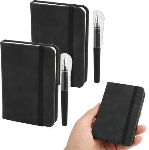 Yewseas 2 PCS Carnet De Poche Avec Stylos Couverture En A7, Noir, Couverture En Cuir Rigide, 100 Pages en Papier Épais, Idéal Pour Le Travail, L'Université et Les Notes Quotidiennes