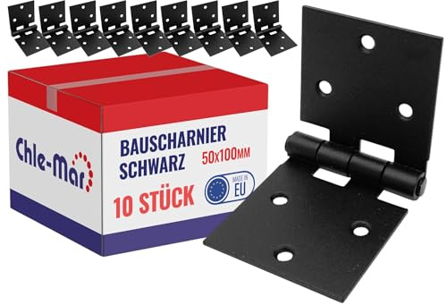 Chle-Mar - 10 bisagras de carga pesada, color negro, 50 x 100 mm, robustas bisagras para puertas de muebles y puertas de madera | banda estable para cajones y armarios | resistente a la intemperie y