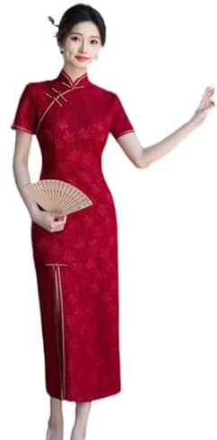 Namufeitrade Vestido Chino Tradicional Mujeres Cheongsam Satén Elegante Velada Fiesta Vestido Dividir Vintage Mandarín Cuello Qipao