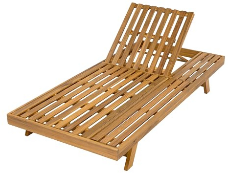 Christopher Knight Home Kayes Chaise Lounge Chair Outdoor, Acacia Wood Poolside Sun Lounger, 79'' Patio Recliner Chair, Adjustable Backrest Single Lounge Sofa for Garden Backyard, Teak (Frame Only)