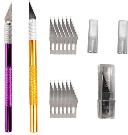 Lotnery 2 Professional Craft Knives with 12 Blades | Heavy-Duty Aluminium Hobby Knife Set for Adults | Precision for DIY, Model Making, Leather, Wood & Foam Board Cutting