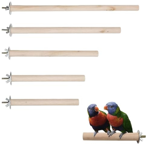 SGERUFZ Set di Posatoi per Uccelli, 5 Pezzi, in Legno, Per Cocorite, Canarini, Calopsitte, Posatoi e Trespolo, Giochi e Accessori per Gabbia e Voliera per Pappagalli