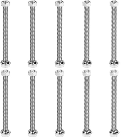 sourcing map M5 x 70mm 304 Stainless Steel Hex Head Screws Bolts, Nuts, Flat & Lock Washers Assortment Kit, Fully Threaded, Bright Finish for Home, Electronic, Machine, 10 Sets