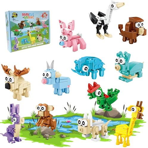 BRUKUSUR 12 Piezas Mini Bloques de Construcción de Animales, Juguete de Construcción 3 EN 1, Detalles para Fiestas Infantiles y Goodie Bags para Niños - Animales de la Granja