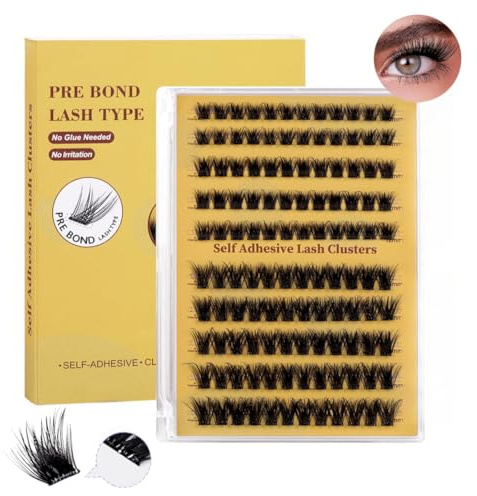 Silk Aura Cils auto-adhésifs, grappes de cils artificiels pré-collés, pas de colle nécessaire, faciles à appliquer, press-on, réutilisables et volumineux, kit d'extension de cils DIY avec