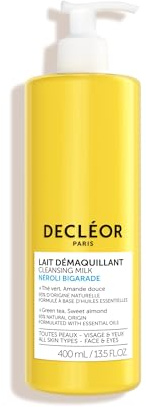 Decléor Neroli Bigarade Rengöringsmjölk 400 ml – mild ansiktsrengöring för alla hudtyper, återfuktande kräm-rengöringsmedel med eteriska oljor och grönt te för ansiktsvård