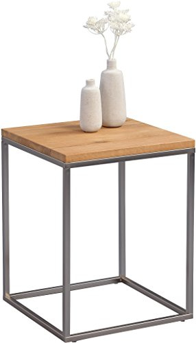 M2 Kollektion Ralf Beistelltisch, Holz, Metall Edelstahloptik Wildeiche Massiv Geölt, 40 x 40 x 52 cm