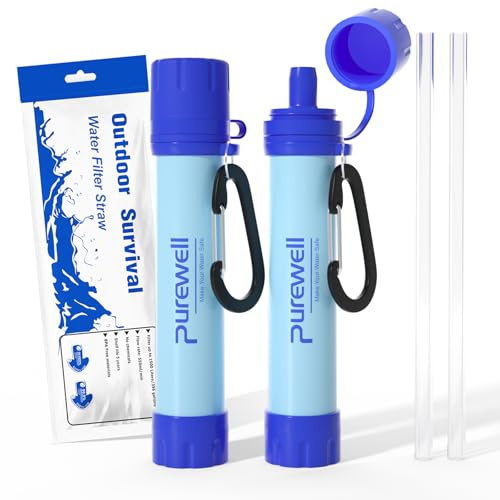 Purewell Filtre à eau extérieur - Paille de filtration d'eau personnelle - Équipement de survie d'urgence - Purificateur d'eau pour camping, randonnée, escalade, randonnée
