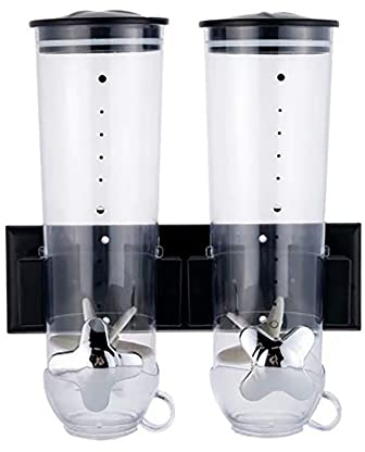 Distributeur de céréales, distributeur de céréales, double distributeur de céréales sèches pour montage mural, rangement pratique, double contrôle pour les noix de céréales, les bonbons mélangés à