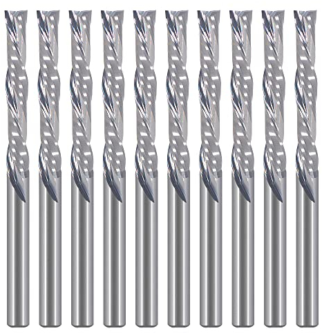 ﻿EU_HOZLY 10 punte per fresa a spirale, 2 flauti, taglio verso il basso, diametro di taglio 3.175mm, gambo 3.175mm, lunghezza di taglio 22 mm, punte CNC in metallo duro (3.175x3.175x22mm)