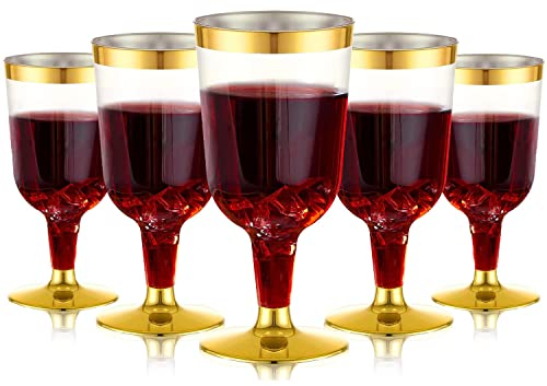 LATERN 30 Stück Weingläser aus Kunststoff, 170ml Gold Weinverkostungsgläser Wiederverwendbare Party Weinbecher mit Stiel für Getränke Whisky Champagner Bier Cocktail Martini (13,4 x 6,5cm)