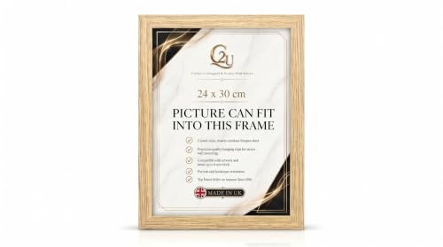 24x30cm OAK Picture Frame & Photo Frame with Kickstand, Wall Mountable Poster Frame, Freestanding Tabletop Display in Portrait or Landscape for Pictures, Artwork & Jigsaw Puzzles