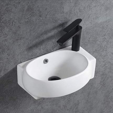 BERNSTEIN Waschbecken klein Wandwaschbecken KW198 Keramik Waschtisch für Gäste Bad - 42 x 28 x 15 cm -Hängewaschbecken mit Armaturloch Handwaschbecken in Weiß