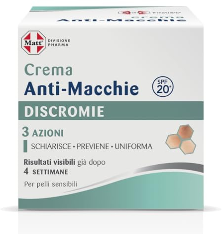Matt, Crema Anti-macchie, Ideale per Ridurre le Discromie Cutanee Causate da Invecchiamento Cutaneo o Radiazioni Solari, Idrata e Protegge la Pelle dai Raggi UVA con SPF 20, 50 ml