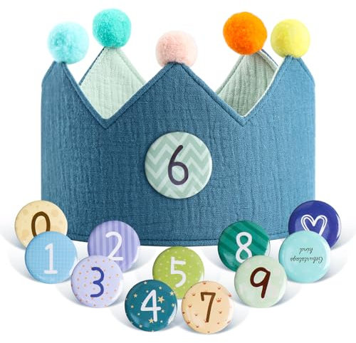 Geburtstagskrone Kinder, Baumwolle Geburtstag Krone, Geburtstag Kinderkrone, Geburtstag Junge & Mädchen, Buttons mit Zahlen von 0-9, Kinder Partyhüte, Party Deko für den Kindergeburtstag (Grün)