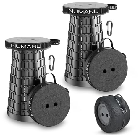 NUMANU 2PK 2026 Upgraded Collapsible Stool, Max 620lbs, 18 H Adjustable Portable Folding Stool for Adults, Retractable Foldable Telescopic Seat Camping Chair or Footrest