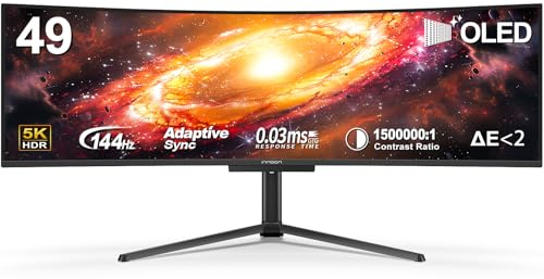 INNOCN 49 OLED Ultrawide Curved Monitor 5K2K 5120 x 1440p 144Hz, 0.03ms, Computer Monitor for AI PC, USB Type C 90W, HDMI 2.1, DisplayPort, USB Hub, Speakers, Adaptive-Sync, Adjustable Stand, Black