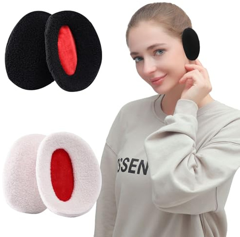 BDSHUNBF 2 Pares Orejeras Sin Banda, Calentadores De Orejas Unisexo, Orejeras Para Exteriores Para Hombres Y Mujeres (blanco+negro, M)