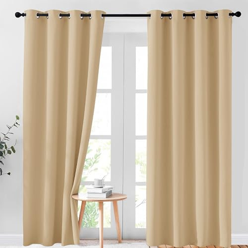 AR Ware Beige Blackout Curtains for Living Room - Eyelet Thermal Insulated Curtains for Bedroom Energy Saving Soundproof Drapes (46 x 90 inches)
