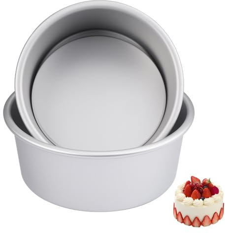 Set di 2 stampi per torte rotondi, in alluminio antiaderente, rimovibili, 6 pollici e 7 pollici, rotondi, in alluminio anodizzato, antiaderente, con fondo rimovibile, per deliziose torte